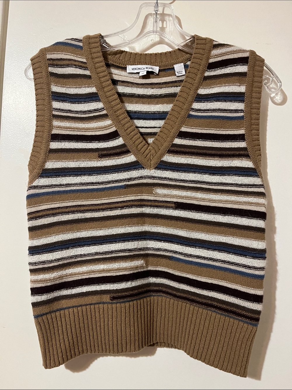 Veronica Beard Striped V-Neck Wool Blend Sweater Vest -size XS